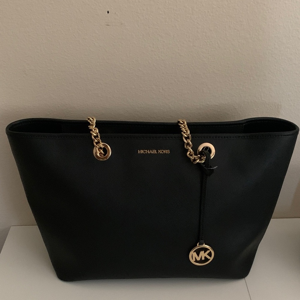 Michael Kors Leather Black Tote with Gold Accents